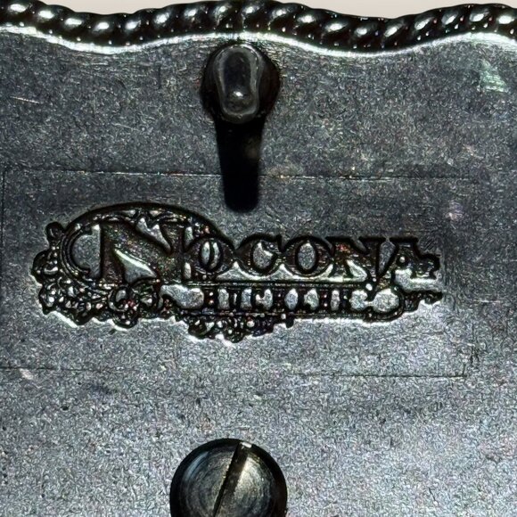 Vintage Nocona SilverTone Belt Buckle Floral Design Pink Rhinestone Heart Accent - Picture 4 of 5